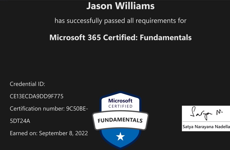 Microsoft 365 Certified: Fundamentals Certificate